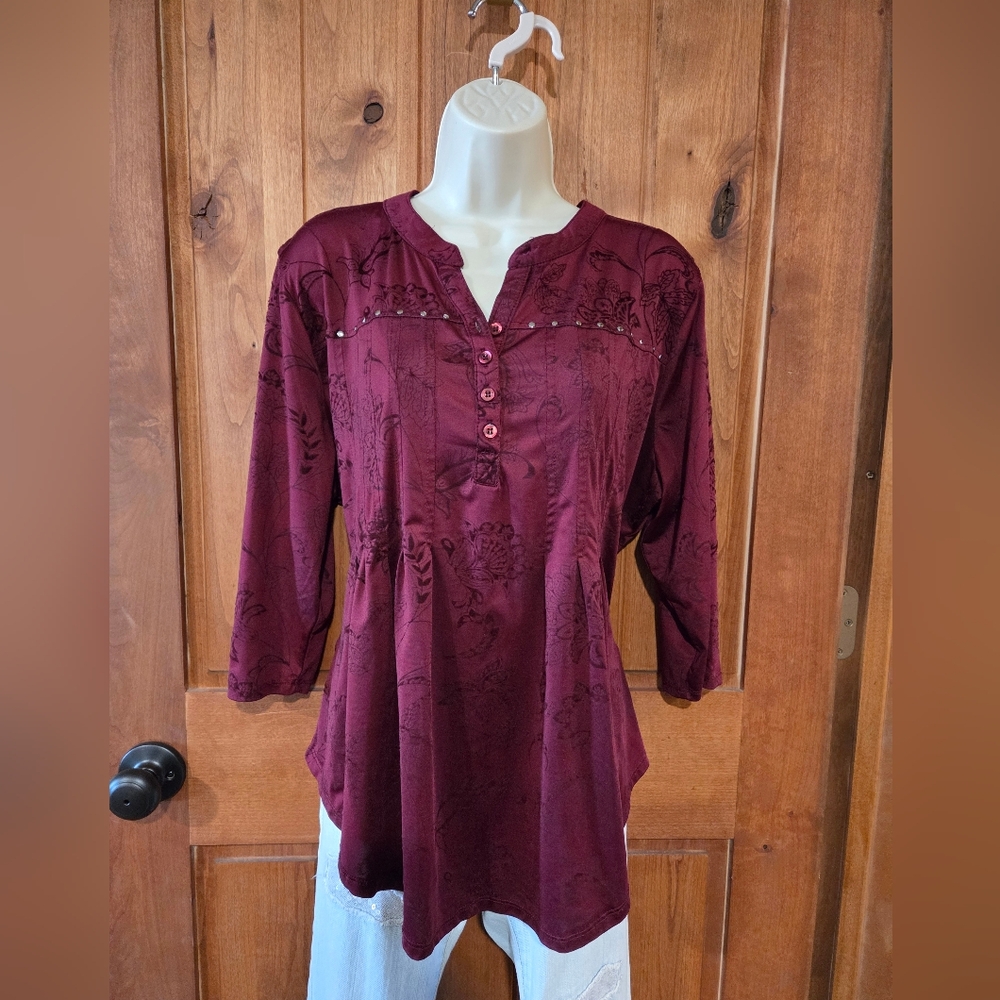 Shannon Ford NY Maroon Jacquard Blouse